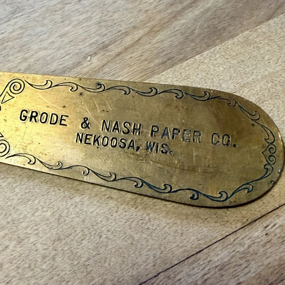 Vintage Wisconsin Paper Company Advertising Gold Metal Letter Opener‎